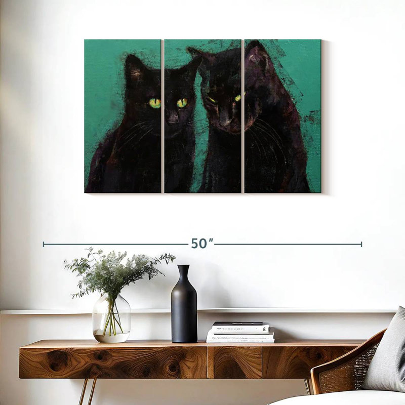 Deux chats noirs, H 24 po x l 38 po