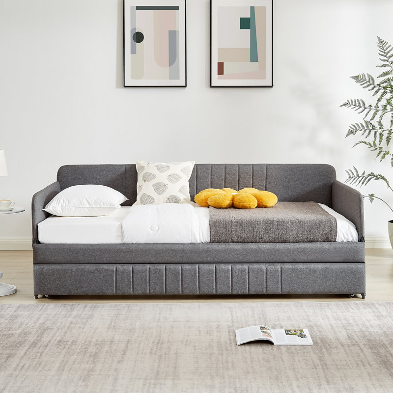 Grey Twin Size Daybed With Trundle, Iron Frame Bed For A Quiet And Practical Bedroom Stylish