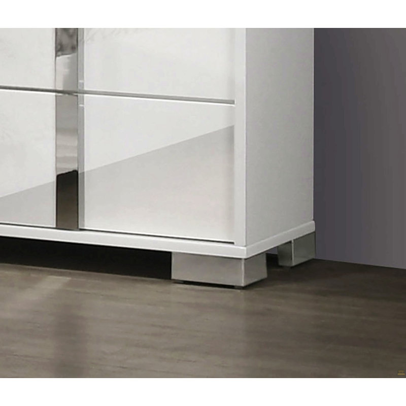 Commode 1Pc avec pieds chromés et poignées verticales, Blanc