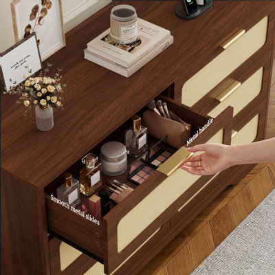 6 Chest of drawers, Rattan‑woven drawers & built‑in Sockets