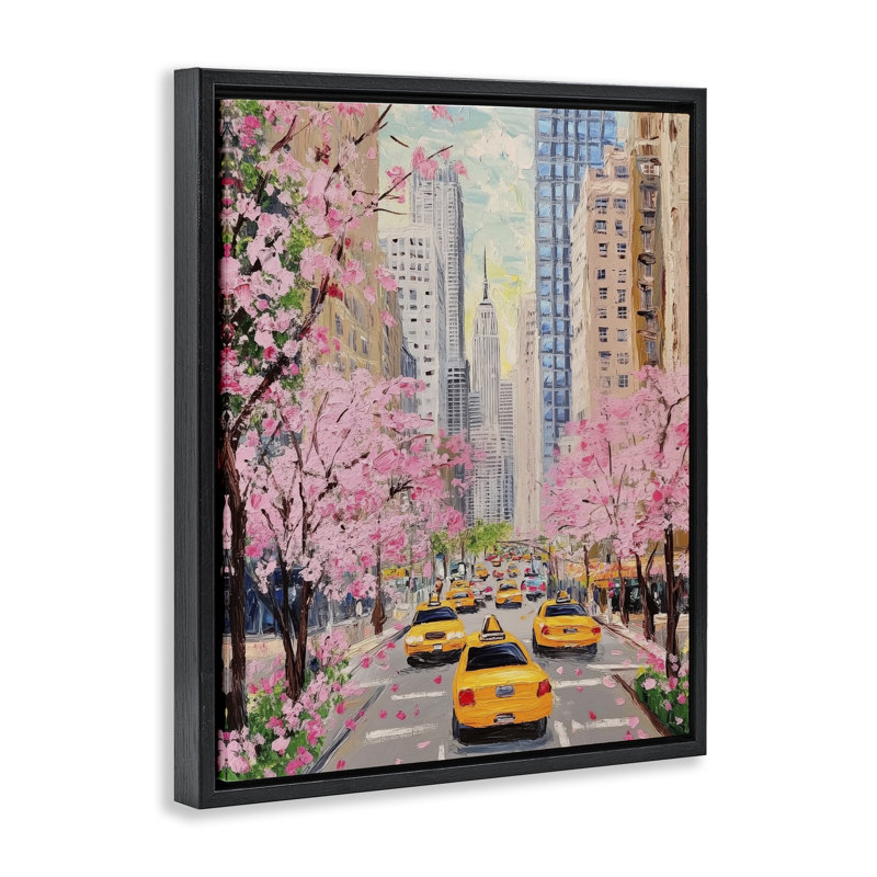Cadre flottant New York in Spring, design par LSR Design Studio, Cadre flottant noir de jais, H 21 po x l 17 po