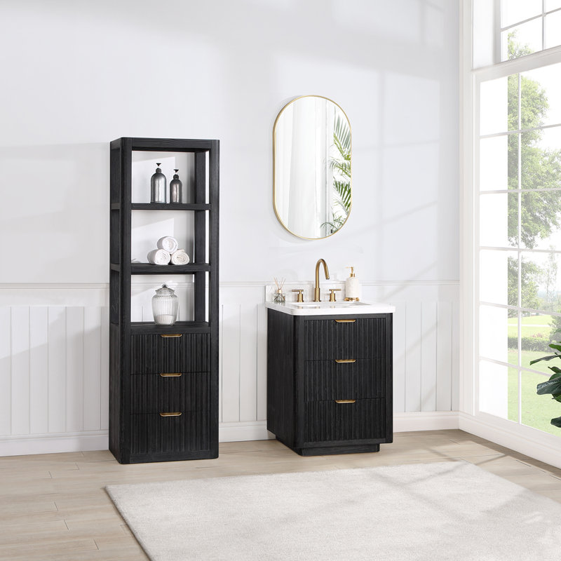 Adela Solid Wood Linen Cabinet, Black