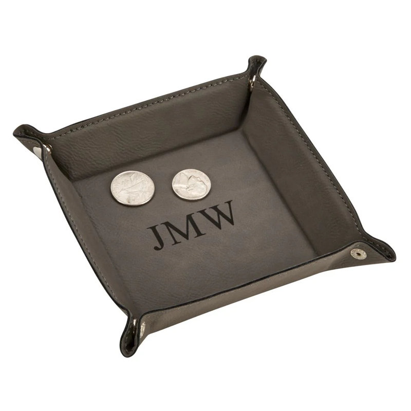 Nellis Leather / Faux Leather Tray, Gray, Yes
