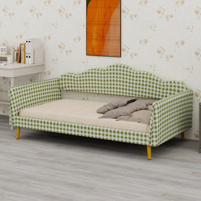 Modern Upholstered Platform Daybed Frame, Equipped with Headboard, Side Armrests,  Metal Legs and Slat Support