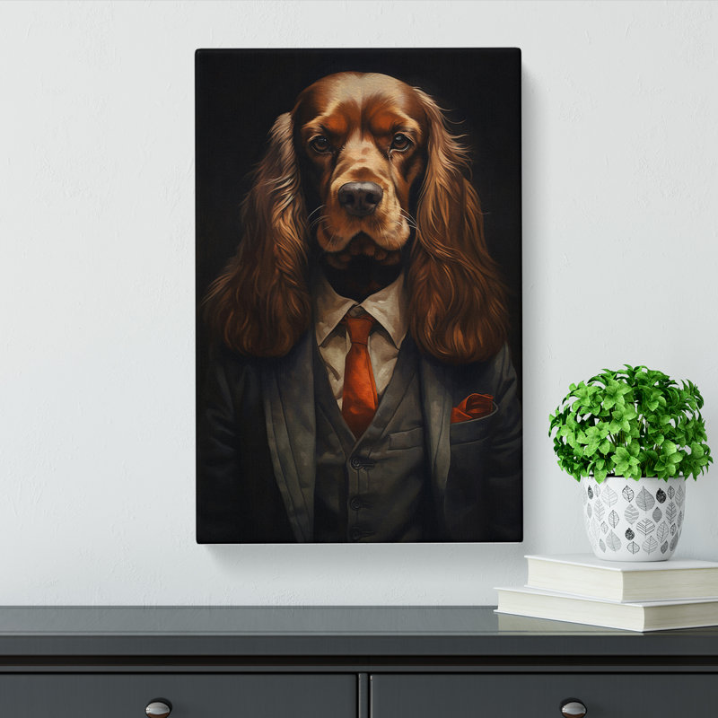Cocker Spaniel In A Suit - Print on Canvas, 50cm H x 35cm W x 3cm D