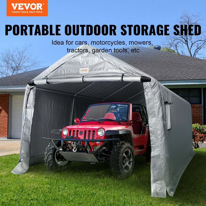 Gray 15' x 8' Portable Garage Shed with Windows