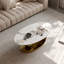 Table basse de luxe en pierre frittée ovale, plateau de table à effet marbré de L 51,2 po x l 27,5 po avec base en acier inoxydable doré poli et décor sphérique, centre de table glamour moderne pour le salon, résistant aux taches et aux égratignures-1126716956-1126716959