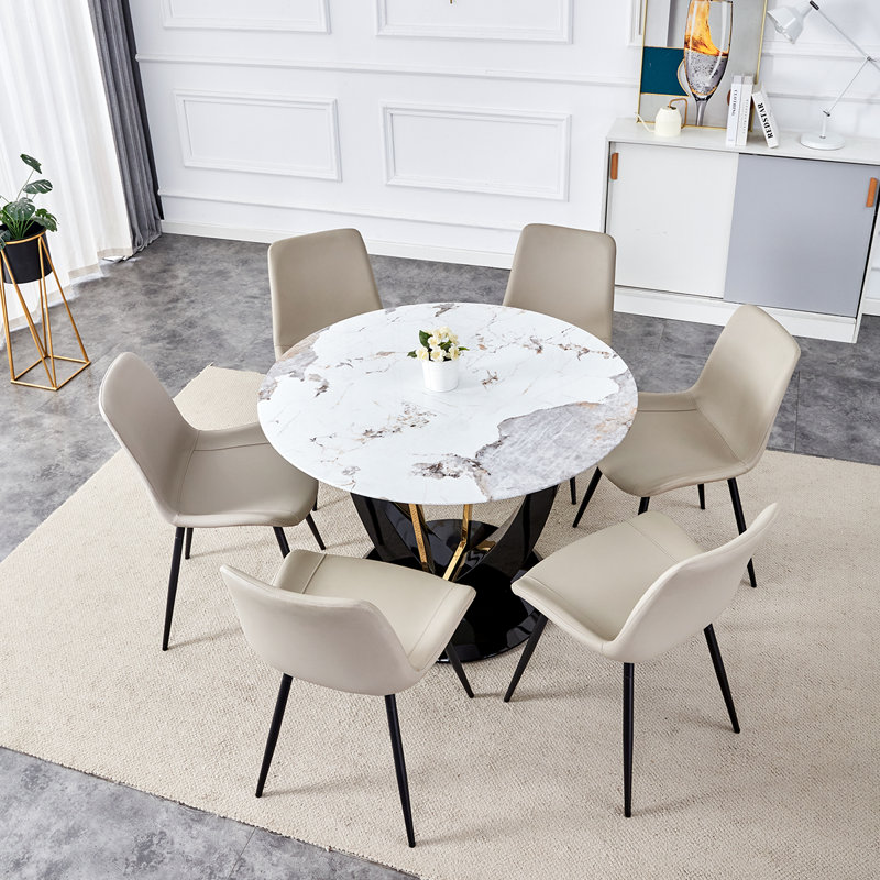 Round Dining Table Set, 7, Gray