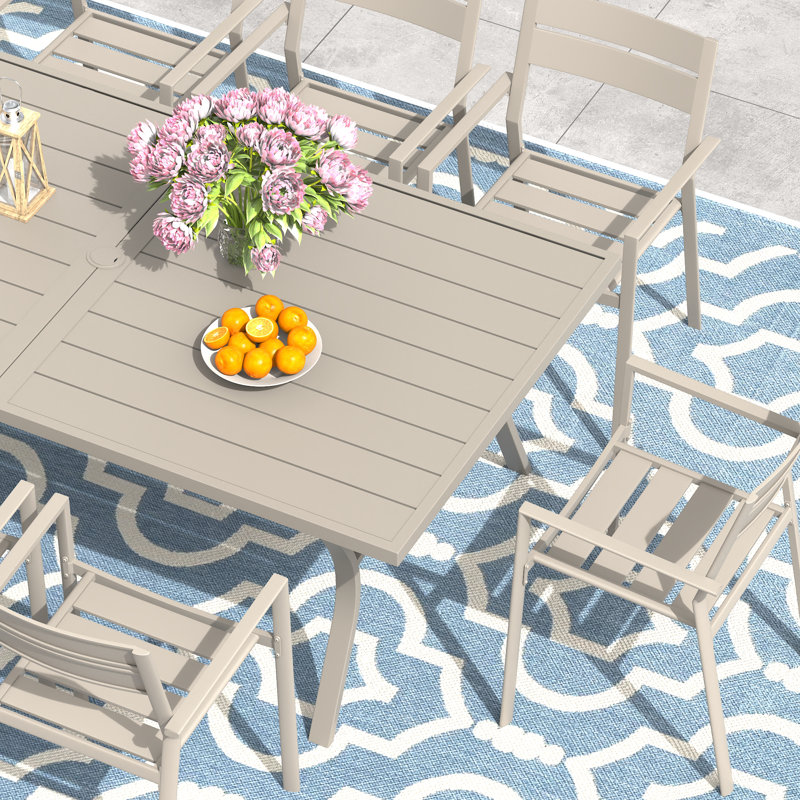8-Person Patio Dining Set with 70.9" Rectangular Dining Table and 8 Stackable Dining Chairs, Beige