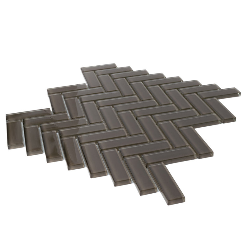 11"X 12.6" Herringbone Polished Glass Mosaic Tile, Ash Gray