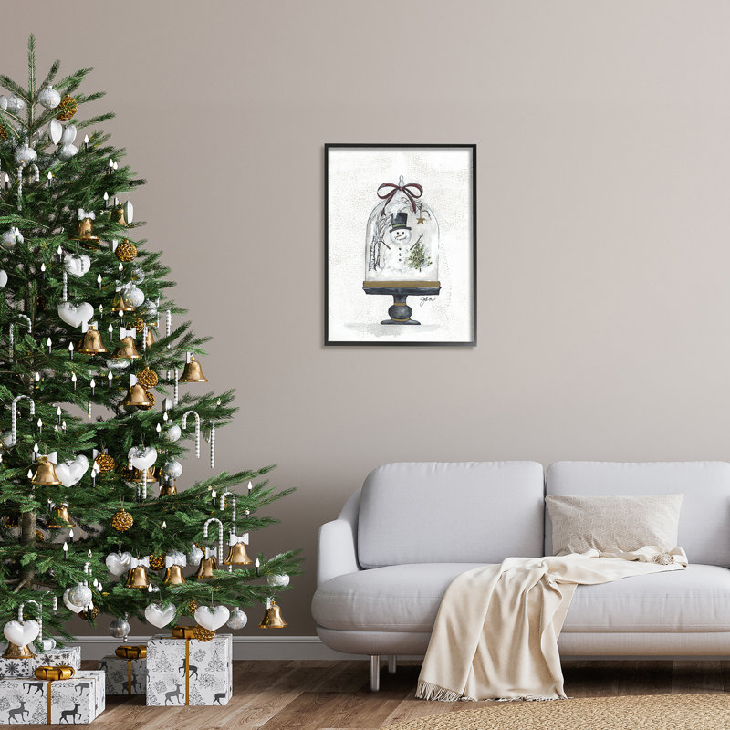 Snowman Winter Scenery, H 30 po x l 24 po x P 1,5 po, Giclée encadrée noir minuit