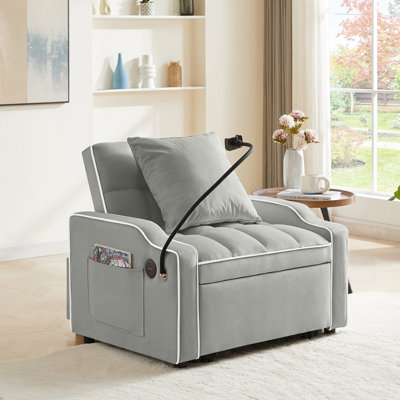 Fauteuil-lit convertible 34 po en velours capitonné avec ports USB