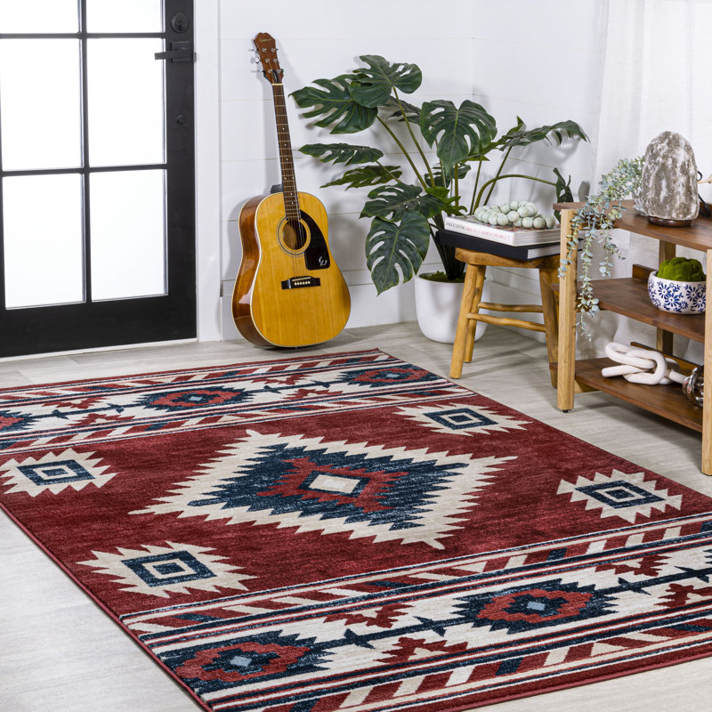 Herdis Medallion Southwestern Red/Navy/Cream Rug, Rectangle 4' x 6'