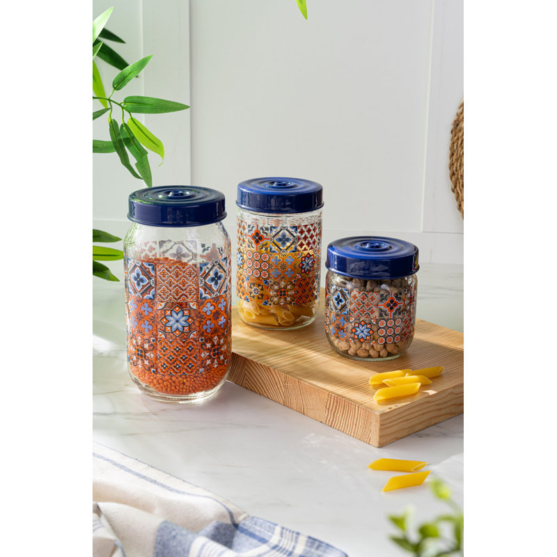 Ensemble de pots en verre Elegant (3 pièces), 1,8 pte, 2,0 pte, 3,4 pte | 100% verre avec couvercles en plastique durable | Idéal pour le rangement, l'organisation et la présentation de la cuisine | Conception élégante et fonctionnelle, parfaite pour