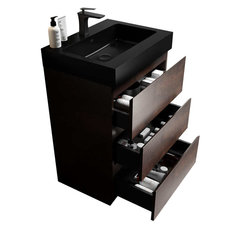 Alice 24" Walnut Bathroom Vanity With Sink  with Drawer,Bathroom Storage Cabinet, Walnut, Black