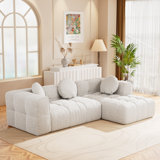 Fully Compressed Modular L-Shaped Sofa Set With Reversible Chaise & Tufted Back