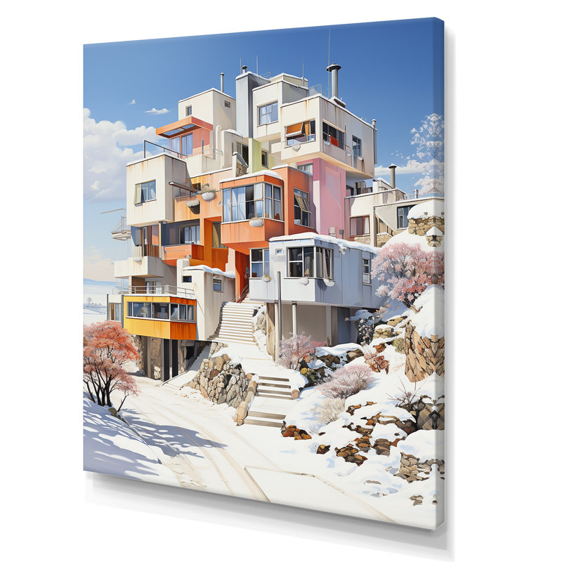 «De Stijl Modern City In Winter», reproduction sur toile, Toile tendue, H 32 po x l 16 po