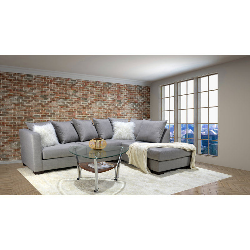 Jude Corner Chaise Chaise Sectional in Brown Polyester Blend, Dark Gray Polyester Blend