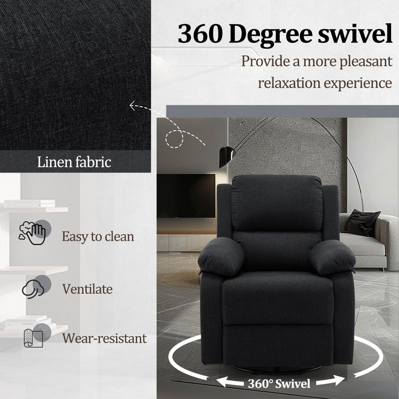 Black Fabric Swivel Recliner with Wood Frame