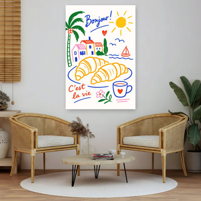 Ensoleillé français petit déjeuner coloré abstrait palmier contemporain art côtier