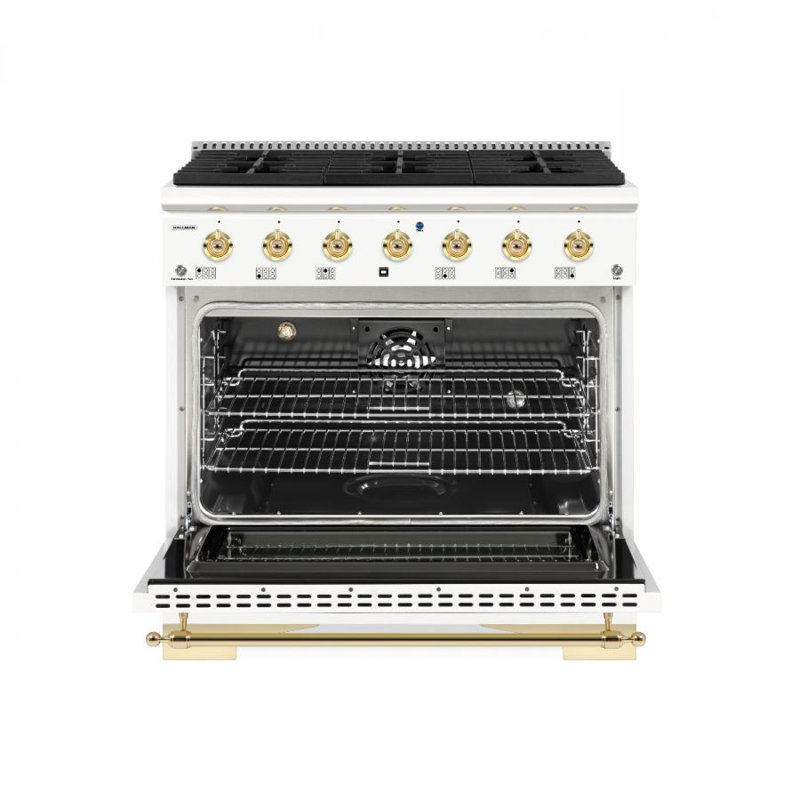 White 36" Dual Fuel Freestanding Range with Brass Trim
