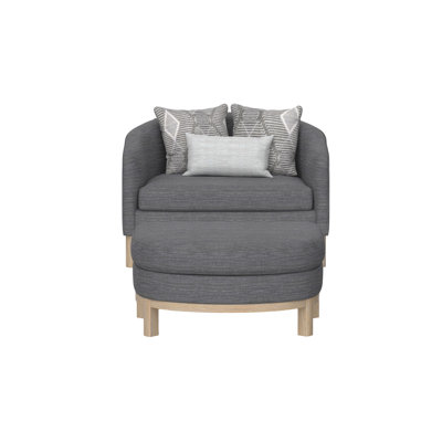 Sharinda Chair And Storage Ottoman Set, With Pillows, Exposed Solid Wood Frame And Legs
