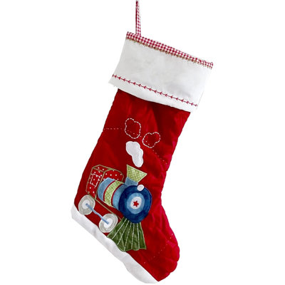 Christmas Stockings, 20" Quilted Lining Large Embroidery Hanging Décor For Fireplace/Xmas Tree, Holiday Party Decoration (Train V2)