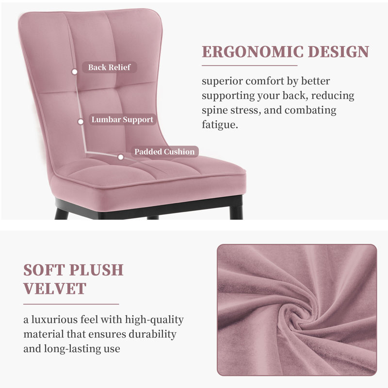 50cm H Tufted Upholstered Metal Upholstered Back Side Chair, Pink, 2