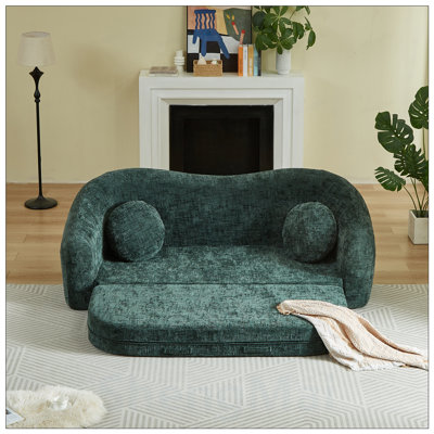 Canapé inclinable incurvé convertible, canapé-lit pliant sans cadre 2 en 1 avec base coulissante et assise profonde, canapé inclinable en chenille deux places