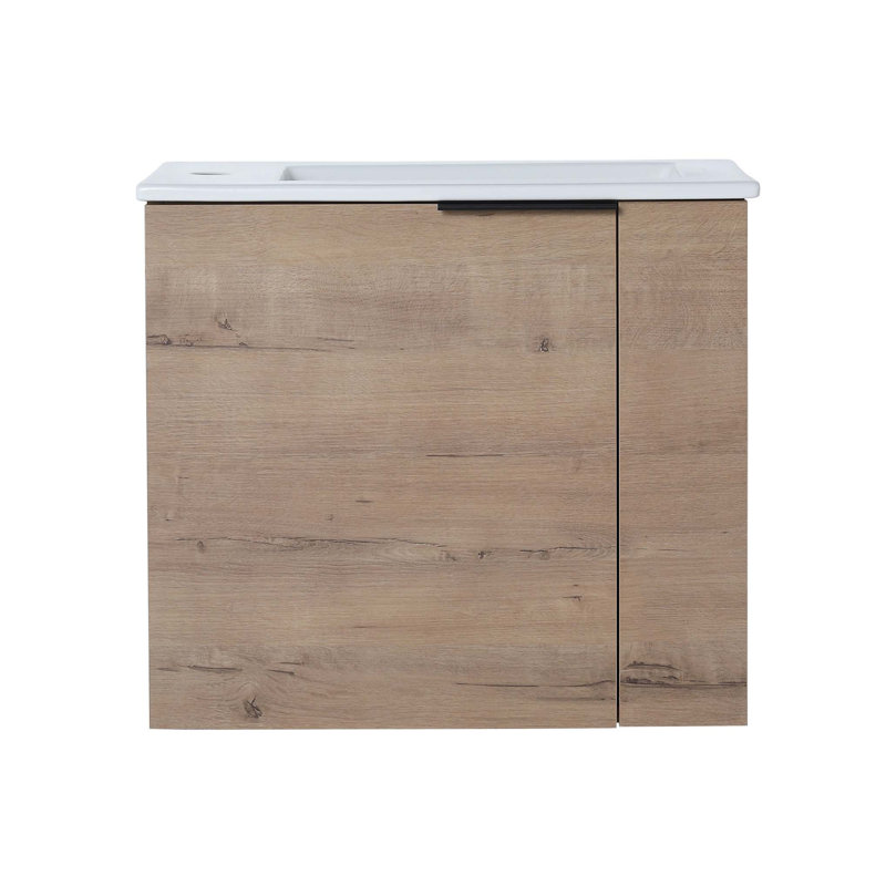 Karalynn 13 " W Free Standing Wall Mounted 1 Single Vanity Bathroom Vanity With Ceramic Top, Imitative Oak