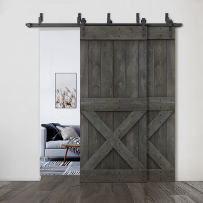 Porte de grange à double bricolage avec panneau coulissant en bois teinté Mini X Series