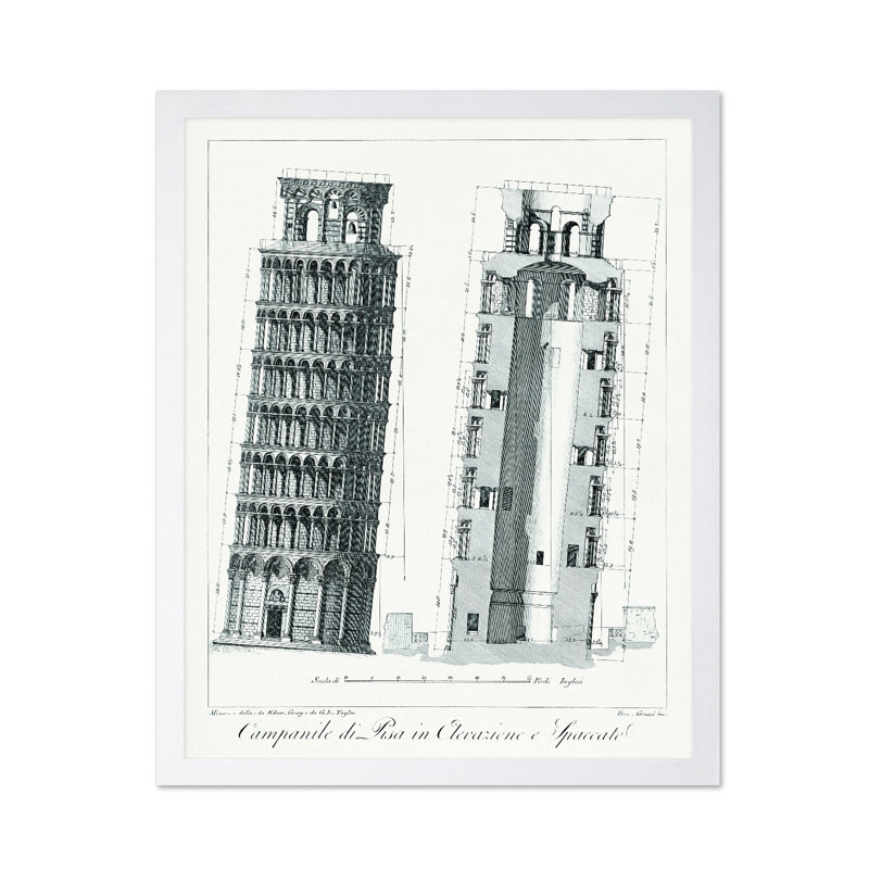 Plan de la tour penchée de Pise, Poster, White Framed, 16"H x 20"W