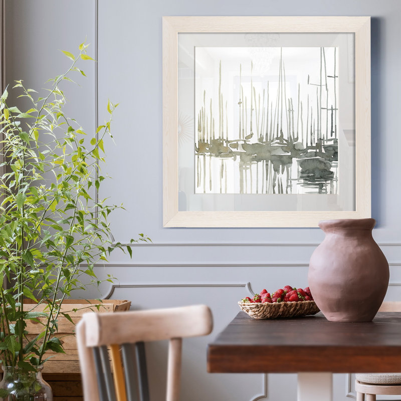 " Early Morning Wharf I ", White Framed Paper, 32" H x 32" W x 1" D