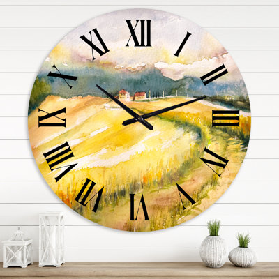 Golden Fields of Tuscany, Italie - Horloge murale champêtre