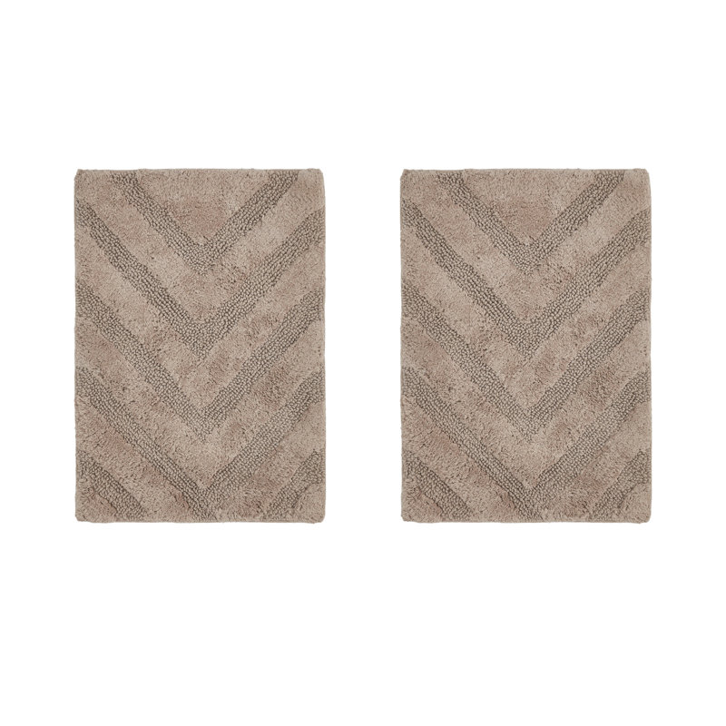 Annaclara Premium 100% Cotton 1990 GSM 2-Piece Tufted Chevron Bath Rug Set with Non-Slip Spray Latex Backing, OEKO-TEX® Certified, Super Absorbent and Machine Washable, Beige