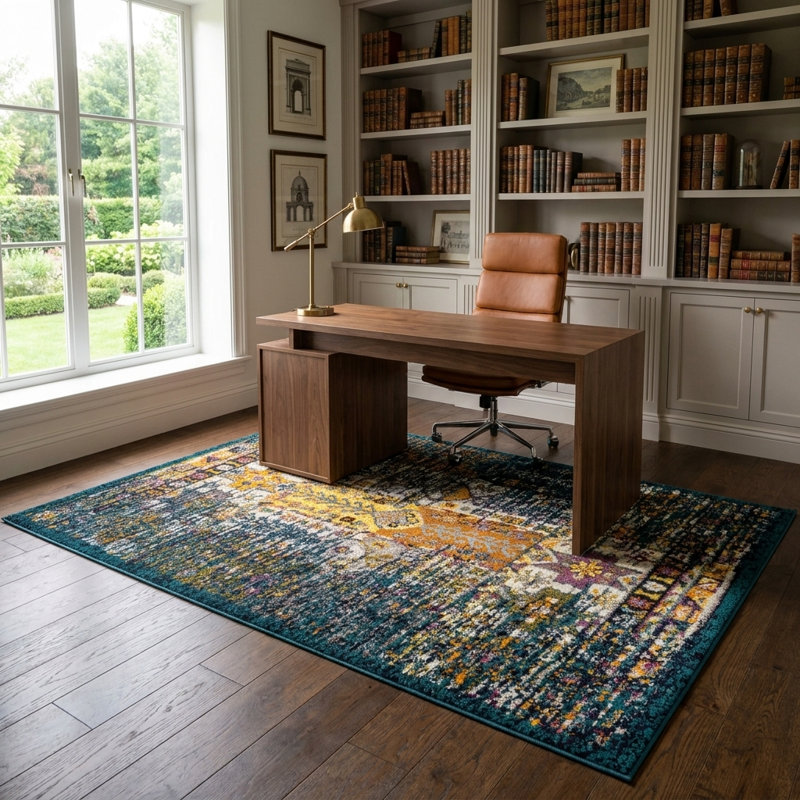 Tapis Kristen Naplate, Teal, Rectangle 4 pi 1 po x 6 pi 1 po