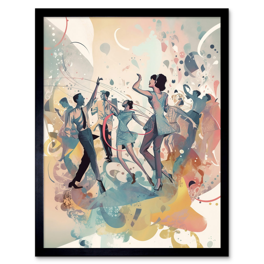 Antkeo People Dancing To Music On The Dancefloor Modern Soft Pastel - Single Picture Frame Print