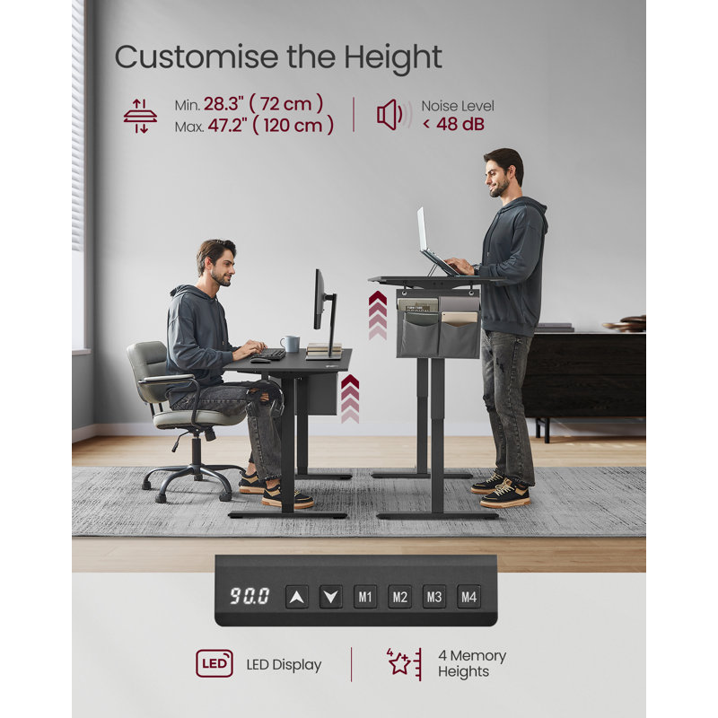 Adjustable Metal Base Standing Desk, 120cm H x 140cm W x 60cm D, Black