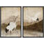 «Cranes Forage On The Mountain», reproduction d'art sur toile encadrée brune-108345368-108345369
