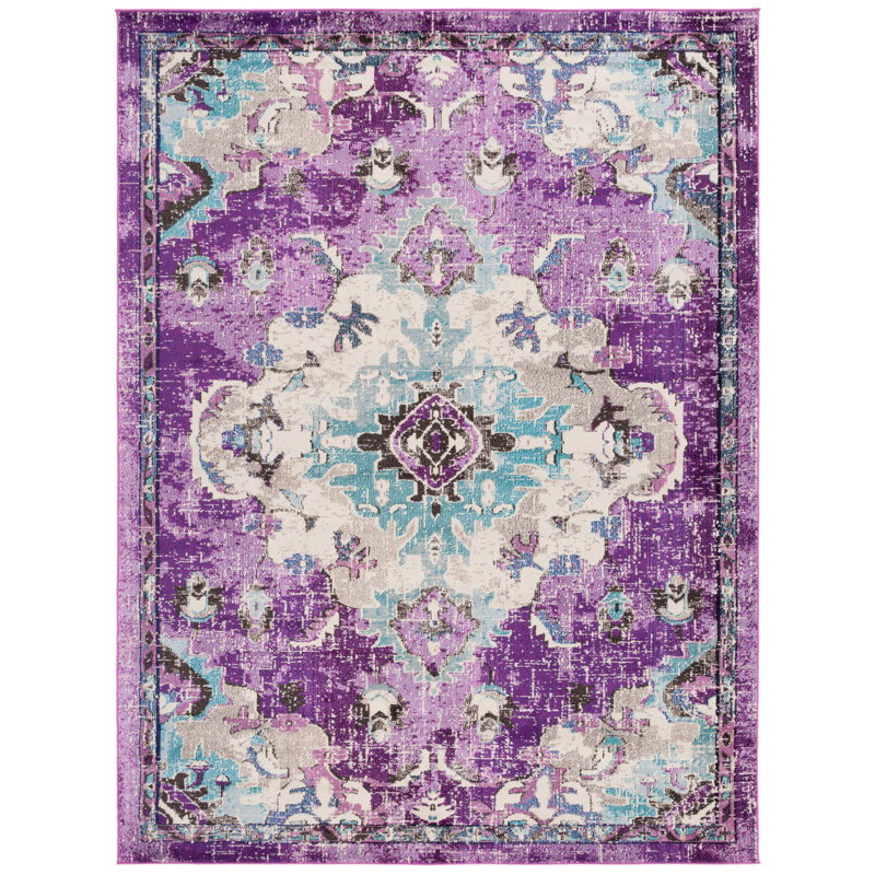 Brynlee Oriental Machine Made Power Loom Polypropylene Area Rug in Lavender/Light Blue, Rectangle 8' x 10'