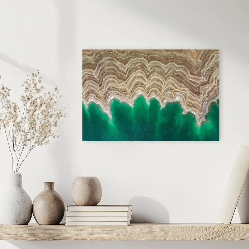 Green Water Land Patterns Abstract Vibrant Contemporary Landscape Nature Wall Art Print 1 Piece Wrapped Canvas Wall Art