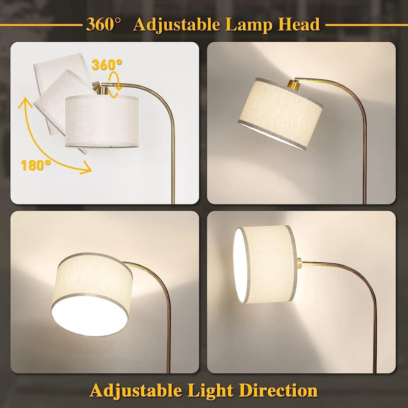 Dimmable Floor Lamp, Arc Standing Lamp With Stepless Dimmer, Brown Floor Lamp With Adjustable Linen Beige Shade For Living Room Bedroom Study Room Office, 9W 3000K LED Bulb Included
