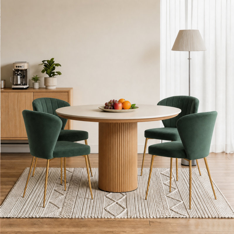 4 Piece Modern Tufted Velvet Wingback Green Side Chair with Metal Legs, Green