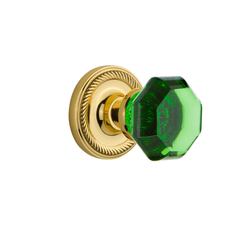 Rosette en corde avec poignée de porte émeraude Waldorf, 2 3/8 po, Laiton poli