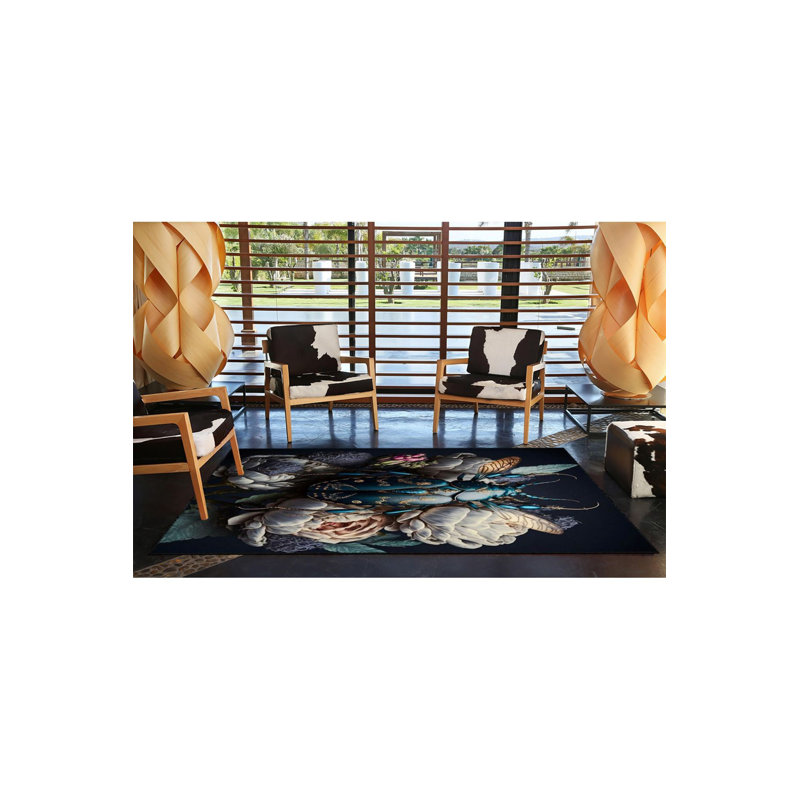 Black Insect Butterfly Patterned Washable Rug, Runner 2'6" x 9'10" Rug Pad Included
