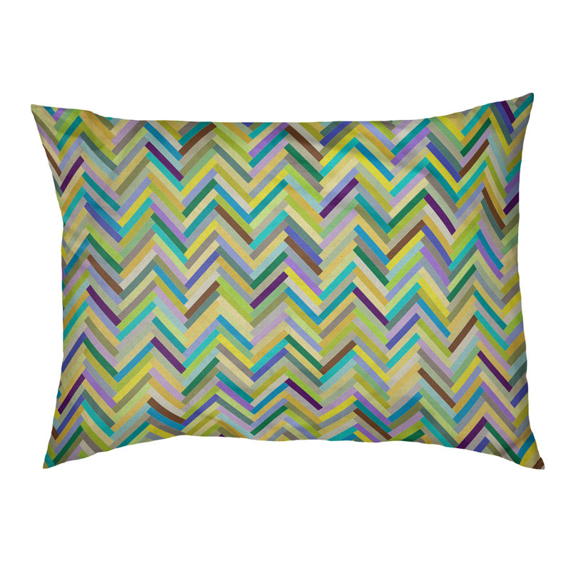 Coussin décoratif à chevrons, Petit (L 18 po x l 28 po), Vert/jaune, Utilisation intérieure seulement