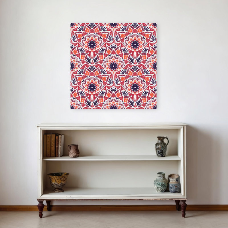 Vibrant Mandala Pattern Abstract Elegant Geometric Flower Wall Art Print, 81.28cm H x 81.28cm W