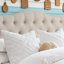 Tête de lit capitonnée et capitonnée, tête de lit en bois massif avec pieds en bois, tête de lit à hauteur réglable de 34 po à 43 po, tête de lit en tissu au design moderne-579008696-579008701