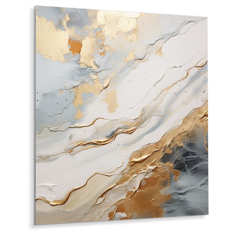 «Beige And Gold Glacier Stone Simplicity», reproduction d'art murale abstraite en métal, H 32 po x l 24 po x P 1 po