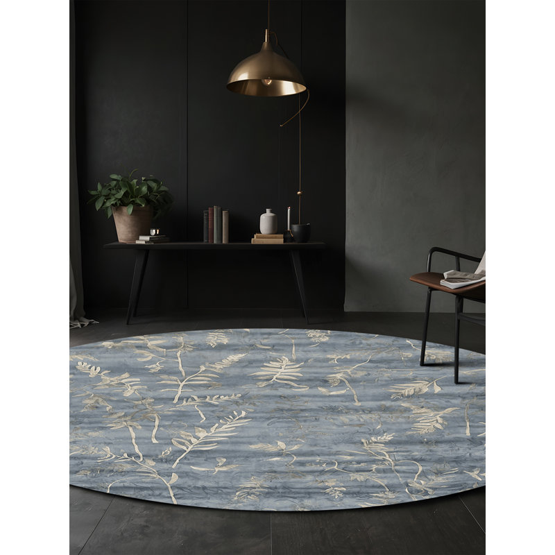 Machine Washable Gray Area Rug, Round 4'